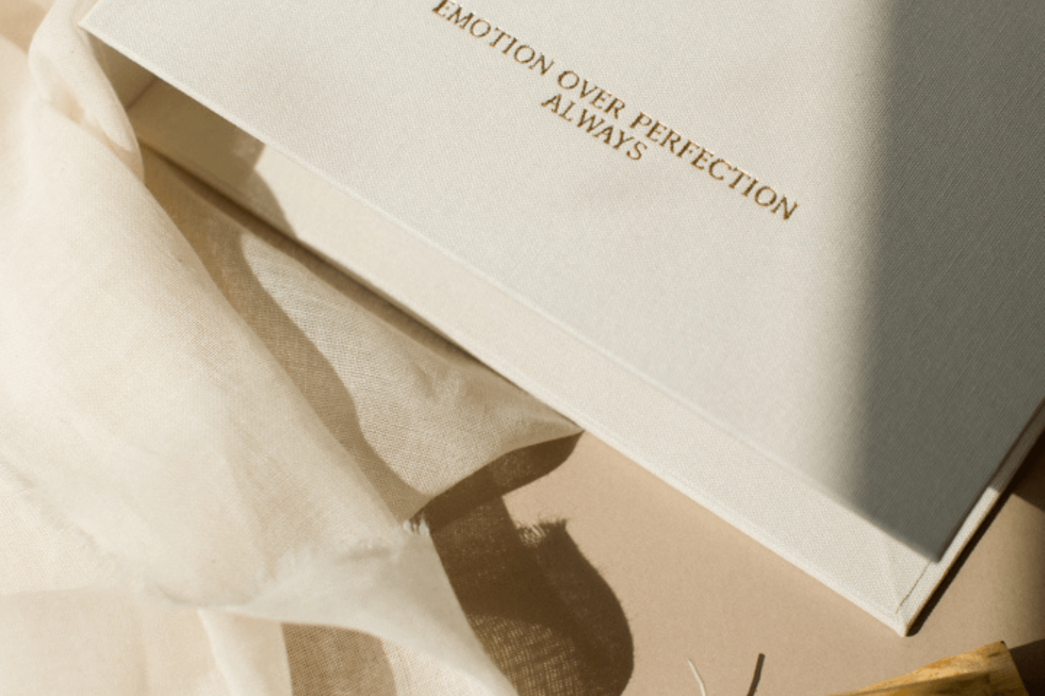 Image of a linen binder designed for a photography workshop and given as a welcome gift for newborn photographers.